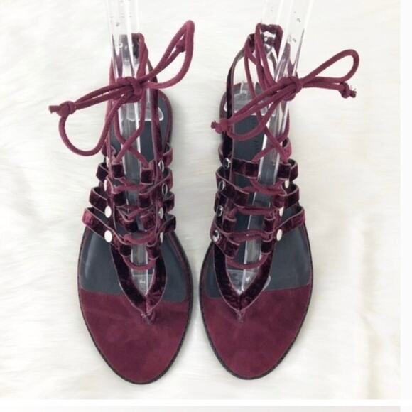 Rebecca Minkoff Evonne Wine Red Purple Velvet Laceup Sandals NEW 7.5 - Picture 5 of 8